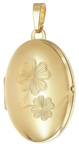 trendor Medaillon-Anhänger mit Kleeblatt-Gravur 925 Silber Vergoldet 21565 | zeitloses Schmuckstück für Damen, elegantes Accessoire,