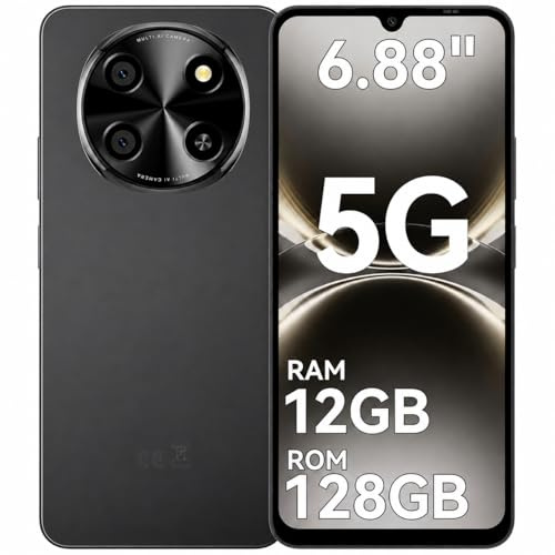 2026 New Slim Mobile Phones, 5G Smartphone, 6.88HD Android Phone, NFC,Black | 120Hz, 12GB+128GB/2TB TF Octa Core, 5000mAh Dual SIM Unlocked Smartphones, 18W, Rear 16MP +8MP, Fingerprint / FaceID,For Gift