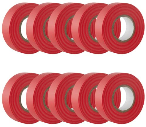 GTSE - Cinta aislante rojo de 19 mm x 20 m para instalaciones eléctricas - Autoadhesiva y resistente para proteger, agrupar y reparar cables - 10 Rollos