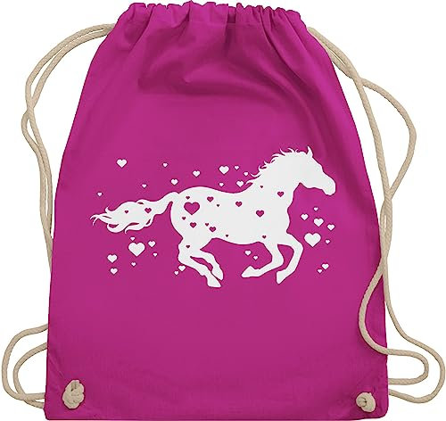 Turnbeutel Rucksack - Taschen - Pferd mit Herzen - Pferde Horse Reiter Reiterin Pferdeliebhaber Geschenk Pferdemädchen - Unisize - Fuchsia - reiterzubehör pferdebeutel reiten pferdesport beutel