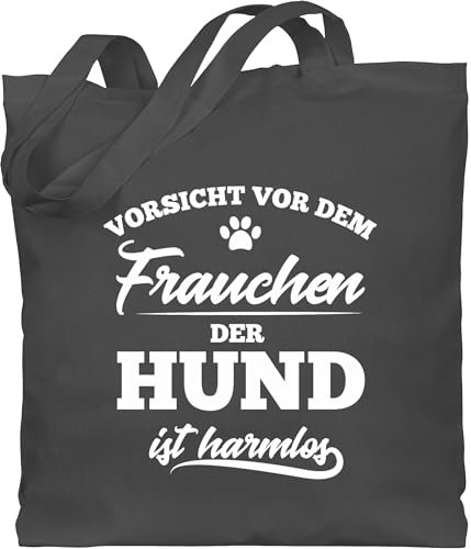Baumwolltasche - Geschenk für Hundebesitzer - Vorsicht vor dem Frauchen der Hund ist harmlos - Unisize - Dunkelgrau - hundefreunde dog lover bag hundefan obacht beutel geschenk+für+hundebesitzer