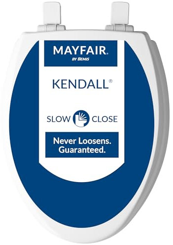 Mayfair 1847SLOW 000 Kendall Slow-Close, Removable Enameled Wood Toilet Seat That Will Never Loosen, White, 1 Pack Elongated-Premium Hinge