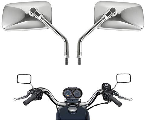 10 mm Bolt Chrome Motorcycle Universal Handlebar Rear view Side Mirrors Compatible with Harley Kawasaki Suzuki Aprilia Street Bike Cruiser Scooter Mirror SIZE: 125mm X 70mm (Chrome Silver)