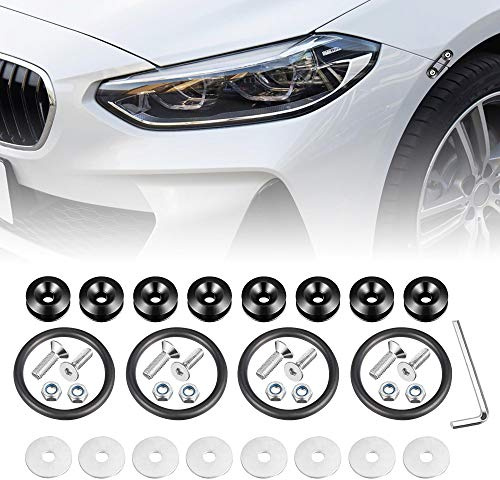 Enmoo 8 Pcs Pare-chocs avant arrière de voiture Attaches à dégagement rapide Rondelles Attaches universelles en aluminium Rondelles Kit de boulons pour pare-chocs de voiture Fender (Noir)
