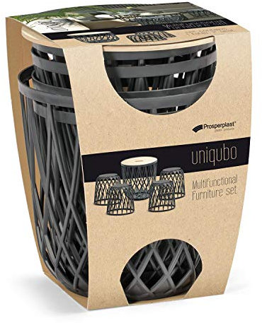 55L Multifunktionaler Korbset (mit Holzdeckel) + 4x35l Prosperplast Kunststoff in grauer Farbe
