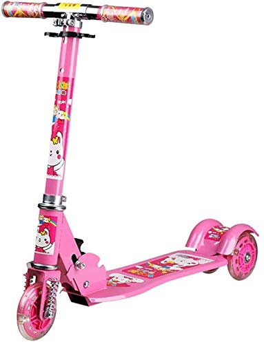 XBSLJ Scooter, Roller Kinderroller Kinderroller Dreirad-Klappblitzrad mit doppelter Stoßdämpfung Einzelrutschschutz Roller Geeignet für Kinder von 3-6-12 Jahren-Rosa