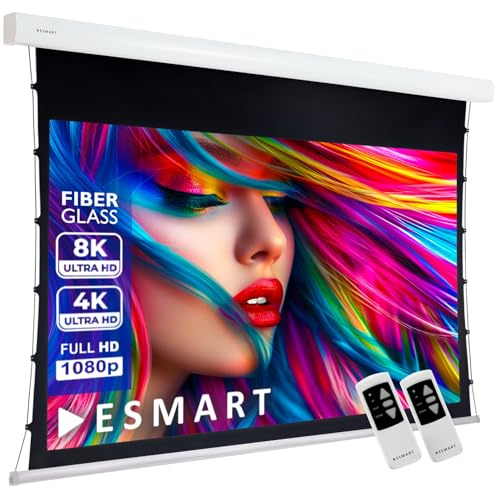ESMART Expert XTS Tension-Leinwand, Gesamtbreite 333 cm, Tuch: Grau | Bildfläche 295 × 165 cm, Format 16:9, graues Kontrasttuch für Räume mit Umgebungslicht, inklusive Fernbedienung