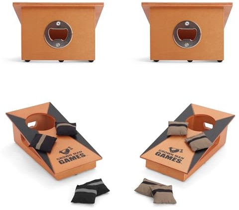 Grown Man Games Mini Cornhole- Portable Cornhole Game - Mini Bean Bag Toss Game - Cornhole Drinking Game - Party Game - Tabletop Cornhole - Desktop Cornhole - Outdoor & Indoor Cornhole Set
