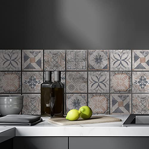 ADesign 32 Feuilles Mural Stickers Carrelage 2D Imperméables Carreau de Ciment Adhesif, Autocollants Carreaux Dosseret pour Cuisine, Salle de Bain la Décoration à la Maison / 15 x 15 cm /T1064