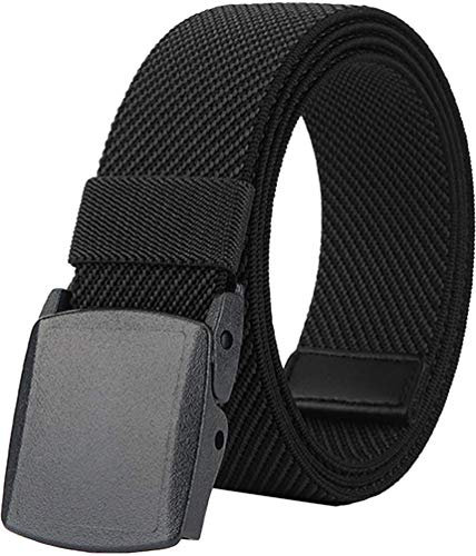 LionVII Ceinture Élastique pour Homme, Ceinture Unisexe Réglable, Sans Métal, Tissu élastique Extensible pour le Travail, 3.8cm * 130cm, Noir