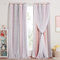 NICETOWN Verdunkelugsvorhang Kinderzimmer Mädchen Gardienen 2-Set Sternenvorhänge mit Voile Dekoration Curtains Vorhang mit Ösen, H 260 x B 132 cm, Pink+Grau