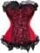 Jutrisujo Korsett Top Corsagen Vollbrust Corset Damen Spitze Schnüren Vintage Rot L