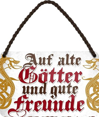 schilderkreis24 – Blechschild Lustiger Wikinger Spruch “Auf Alte Götter und Gute Freunde“ Deko Küche Bar Theke Biergarten Stammtisch Kneipe Humor witzige Geschenkidee Geburtstag Weihnachten 18x12 cm