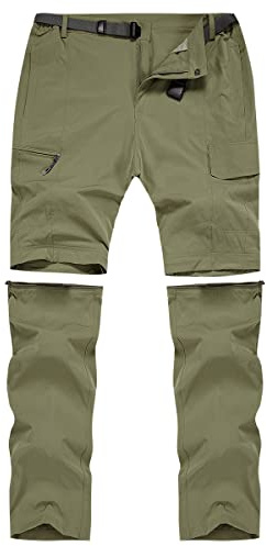 CARWORNIC Pantalones convertibles de senderismo para hombre, ligeros, de secado rápido, para viajes al aire libre, pesca, trabajo, cremallera, pantalones cargo, Ejercito Verde, 94