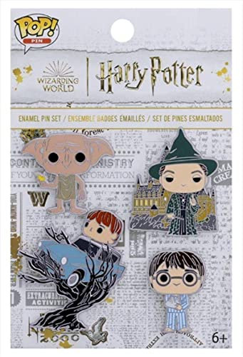Loungefly POP! 4 Pack PIN SET: HP ANNIVERSARY - Harry Potter - 1 Chance sur 6 D'avoir une Variante Rare Chase AMBER OF SECRETS - Harry Potter Pin en Émail - Broche Fantaisie Mignonne à Collectionner