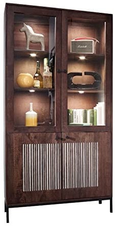 Möbel Jack Vitrine - Mangoholz massiv lackiert - Steinfurnier - B 103 cm - 4 Türen