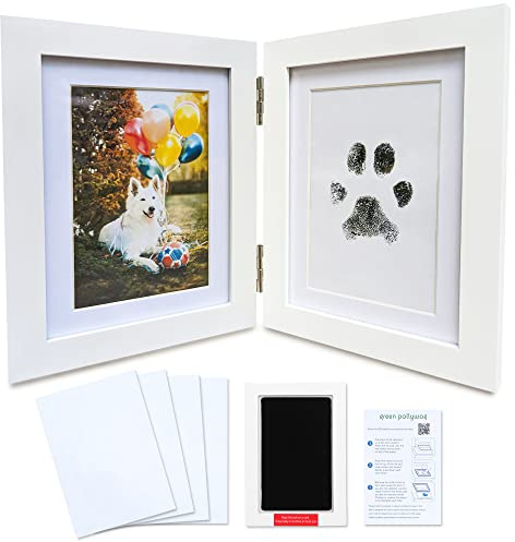 Green Pollywog Scharnier-Fotorahmen mit Pfotenabdruck, inklusive Stempelkissen, Hundepfotenabdruck-Set, extra großes Stempelkissen im Lieferumfang enthalten, 4 x 6 Bildöffnungen