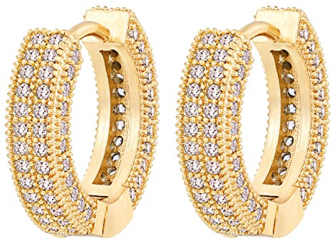 VEXXS Diamond Hoop Earrings for Men, 14K Gold Plated Iced Out Dangle Hoops Earrings Micro Pave 5A CZ Stones Dangle Earrings, Hypoallergenic Earrings for Men Hip Pop Earrings Street wear