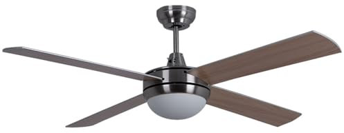 etc-shop Deckenventilator Deckenleuchte Lampe Ventilator Wohnzimmer, Fernbedienung Timer 3 Stufen Vor- und Rücklauf, Metall Silber Glas Opal, 2X E27 Fassungen, DxH 132x46cm