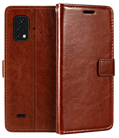 PU Leder Handyhülle Kompatibel mit Umidigi Bison 2 Pro, Klapphülle mit Kartenfächern, Magnetverschluss und Rundumschutz mit Standfunktion (Braun)