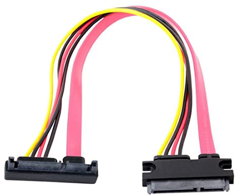 chenyang Cable de extensión SATA, SATA III 3.0 22 pines SATA macho a hembra en ángulo de 90 grados hacia abajo, cable de extensión de alimentación de datos 30 cm