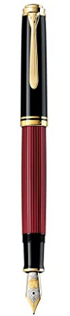 Pelikan Füllhalter Souverän 800, Schwarz-Rot, Feder EF (extra-fein), hochwertiger Kolbenfüller im Geschenk-Etui, 816601