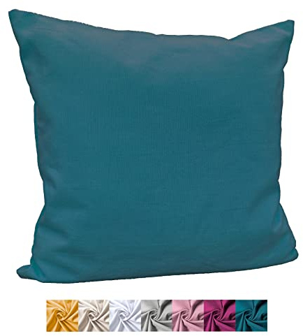 heimtexland ® Deko Kissenhülle Baumwolle Kissen Bezug Natur Dekokissen Typ849 Petrol 48x48 cm