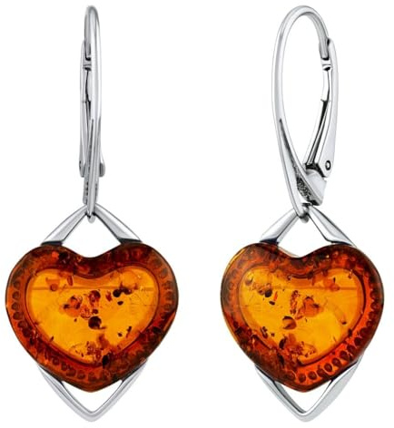 SILVEGO Damen Ohrringe aus 925 Sterling Silber mit echtem Bernstein Herz