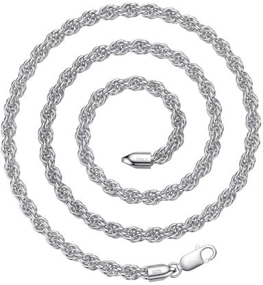 ASDULL 925 Sterling Silver Clasp Silver Rope Chain 2/2.5/3/4/5mm Necklace for Men Silver/Gold Link Chain for Women 16-30 Inches, 18, Sterling Silver, No Gemstone