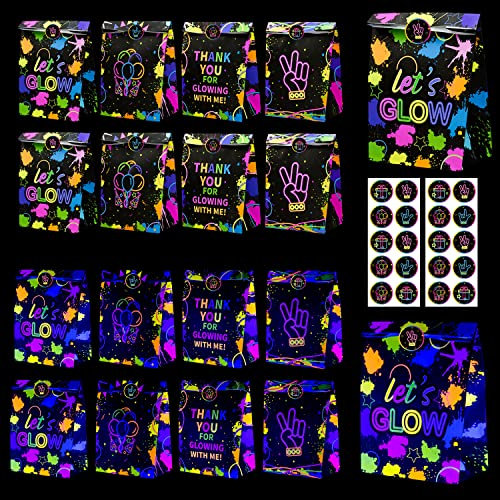 XJLANTTE Sacchetti regalo per feste al neon fluorescenti - 20 pezzi Sacchetti regalo Sacchetti bomboniere con adesivi, Sacchetti di carta colorata fluorescente Sacchetti regalo