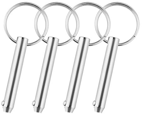 Set di 4 perni di sgancio rapido in acciaio inox con sfera caricata a molla, anello in acciaio inox, per accessori per barche (10 x 65 mm)