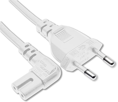 SHAFI® Câble TV 5M Fiche européenne - Câble d'alimentation certifié 2 pôles 90 degrés IEC C7 - Compatible PS5 PS4 Slim Euro Câble d'alimentation Xbox Series X LG Samsung TV - 5M Blanc