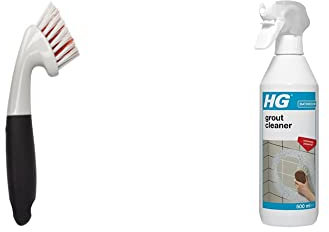 OXO Good Grips Grout Brush & HG Grout Cleaner, Ready-To-Use Tile Grouting Cleaning Spray, Removes Stubborn Dirt & Stains Between Tiled Walls & Floors (500ml Spray) - 591050106