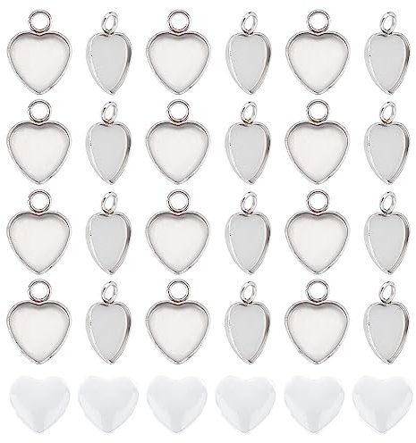 UNICRAFTALE 50 Sets Herz Cabochon Anhänger 304 Edelstahl Rohlinge Anhänger Mit Herz Glas Cabochons Lünetten Rohlinge Tablett Charms Für Foto Anhänger Basteln Schmuckherstellung