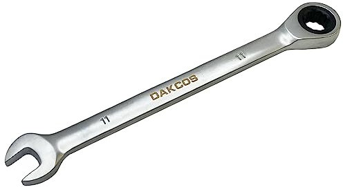 DAKCOS Llave combinada de carraca 11mm Llave fija con trinquete en Cr-V con acabado cromado mate