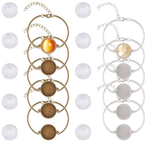 SUPERFINDINGS 12 Pz 2 Colori Bracciale Impostazioni Lunetta con Cabochon Trasparenti Vassoio Lunetta Bracciali Vuoti Braccialetti Cupola Platino Piatto Rotondo Kit Creazione Braccialetti