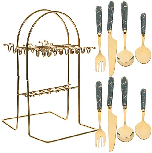 Soporte for cubiertos Cubiertos for acampar Esenciales for acampar 1 juego de cubiertos de acero inoxidable con mango de cerámica con soporte for cubiertos colgante Juego de utensilios portátiles Cuch