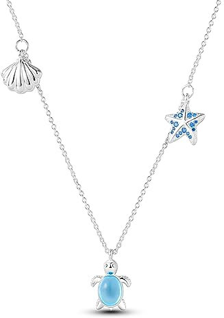 NARMO 925 Sterling Silber Halskette mit netter Meeresschildkröte Seestern Muschel Anhänger Halskette für Mädchen Urlaub Schmuck Geschenke