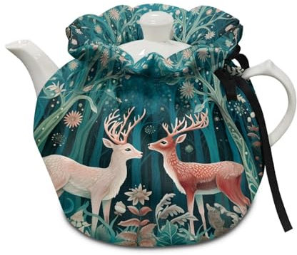 Poceacles Deer Floral Print Tea Cosy for Small Tea Pot Watercolor Breakfast Pot Cover Kitchen Home Decorative Insulation Tea Pots Cozy for Housewife, Friend, Mom