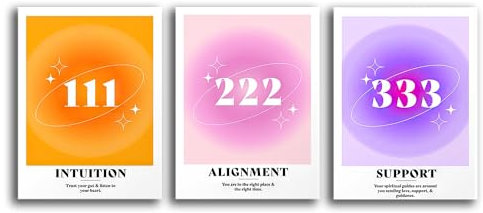 Angel Numbers 111 222 333 Number Intuition Pink Preppy Orange Aura Energy Y2K Gradient Wall Art Poster Prints for Bedroom Dorm Decor,Spiritual Decorations Poster, ungerahmt, 3 Stück (20,3 x 25,4 cm)