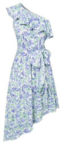 GRACE KARIN Abito Elegante Midi da Donna Monospalla con Orlo Irregolare Abito a Trapezio Viola-Verde M