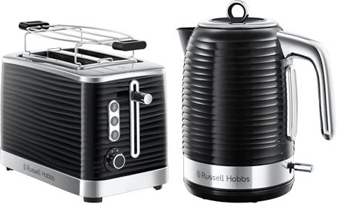 Russell Hobbs Inspire Schwarz Frühstückset: Wasserkocher [1,7l, 2400W] 24361-70 und Toaster [für 2 Scheiben] 24371-56
