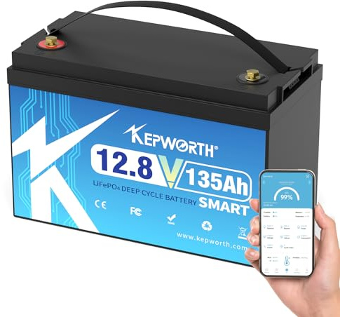 KEPWORTH 12.8V 135Ah LiFePO4 Battery, Rechargeable Lithium Batteries, UP to 4000+ Deep Cycles, Grade A Lithium Iron Phosphate Cells, for Golf carts, Trolling Motor, Boat, Rv, Solar, Off-Grid…