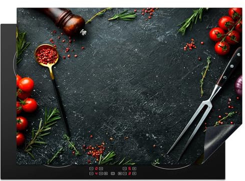 KitchenYeah© Copri Piano Cottura Induzione 75x52 cm Coprifornelli Fornello Proteggi Tutto per la Cucina Fornelli Erbe - Rosso - Cemento