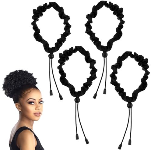 Sibba Hair Ties Stretcher Locs Bun Hook 4 PCS Elastic Bands For Stretching Invisibobble Dreadlock High Ponytail Holder Long Thick Curly Hair Bracelet Fancy Headband Soft Scrunchies Wrap Women
