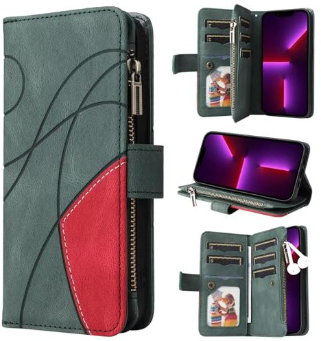 Czhwsm Custodia a portafoglio per Samsung Galaxy Z Fold 4 con supporto magnetico e supporto per carte di credito + 2 pellicole proteggi schermo in vetro temperato, verde