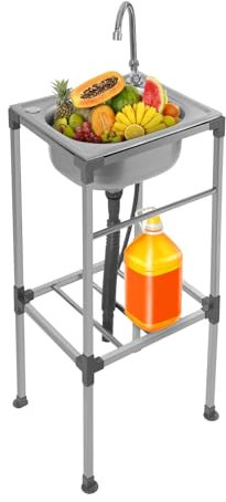 Begoniape Freistehendes Edelstahl Waschbecken, Einzelbecken-Waschbecken mit Kalter Wasserhahn, Spültisch Küche Edelstahlspüle für Garage, Werkstatt, Waschküche