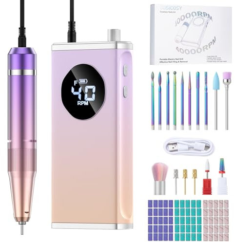 HOMEASY Ponceuse pour Ongles Professionnel: 40000 RPM Portable Lime à Ongles Électrique Rechargeable, 16 en 1 Ponceuse Ongle Avec LED Écran, Kit de Manucure Pédicure Vitesse Réglable pour Salon/Maison