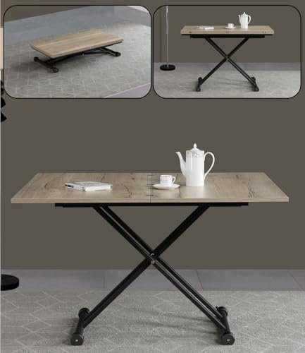 VOLERO' Wandelbarer platzsparender Tisch; höhenverstellbarer ;Modell Ulisse Medium, Lift-Tisch ;Verstellbarer wohnzimmertish (Eiche)