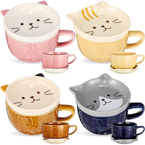 Didaey Niedliche Keramiktasse mit Deckel, Kaffee-/Milchbecher, Kawaii-Katzentasse, lustige Teetasse für Katzenliebhaber, einzigartige Frühstückstassen für Frauen, Ehefrau, Mutter, Freund,